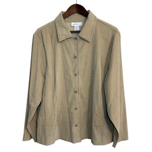 Susan Graver jacket women's 1X classic neutral button front shirt shacket‎ boho